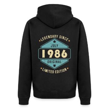 Juillet 1986 Vintage Retro Anniversaire - Veste à capuche bio Premium Unisexe - noir - Dos - Nico (187cm)