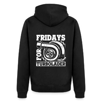Fridays for Turbolader - Tuning Auto Rennen Hubrau - Unisex Premium Bio Zip Hoodie - Schwarz - Hinten - Nico (187cm)