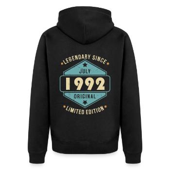 Juillet 1992 Vintage Retro Anniversaire - Veste à capuche bio Premium Unisexe - noir - Dos - Nico (187cm)