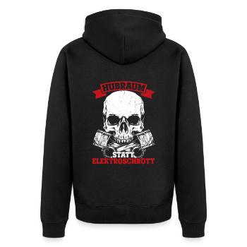 Hubraum statt Elektroschrott - Auto Motorrad Tunin - Unisex Premium Bio Zip Hoodie - Schwarz - Hinten - Nico (187cm)