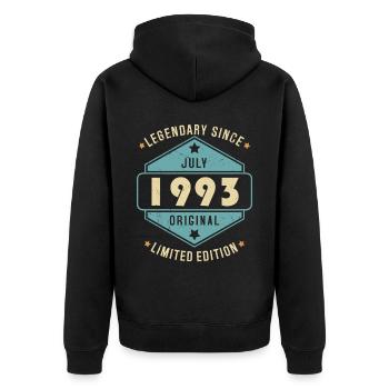 Juillet 1993 Vintage Retro Anniversaire - Veste à capuche bio Premium Unisexe - noir - Dos - Nico (187cm)