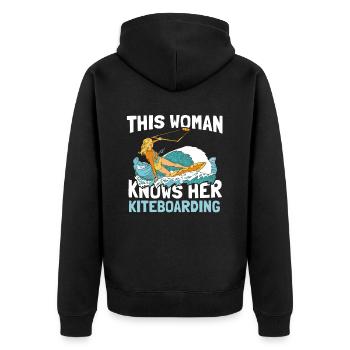 Kitesurfen Kiteboarding Kite Kiten - Unisex Premium Bio Zip Hoodie - Schwarz - Hinten - Nico (187cm)