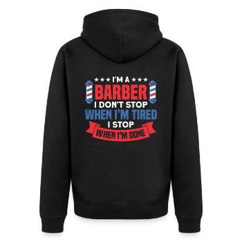 Barbier Coiffeur Salon Coiffeur - Veste à capuche bio Premium Unisexe - noir - Dos - Nico (187cm)