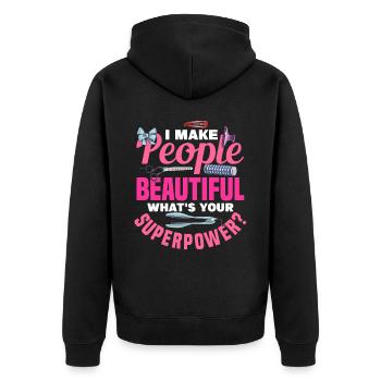 I Make People Beautiful Hairdresser - Unisex Premium Bio Zip Hoodie - Schwarz - Hinten - Nico (187cm)