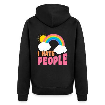 I Hate People Introvert People - Unisex Premium Bio Zip Hoodie - Schwarz - Hinten - Nico (187cm)