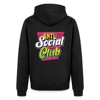Antisocial Club Anti Social Introvert People - Unisex Premium Bio Zip Hoodie - Schwarz - Hinten - Nico (187cm)