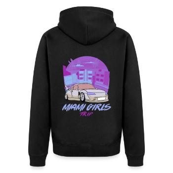 Miami Urlaub Mädchen reisen USA - Unisex Premium Bio Zip Hoodie - Schwarz - Hinten - Nico (187cm)