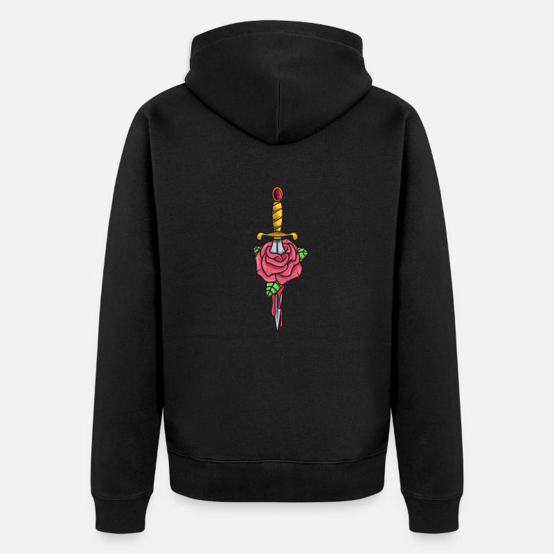Gothic Dolch mit Rose - Unisex Premium Bio Zip Hoodie - Schwarz