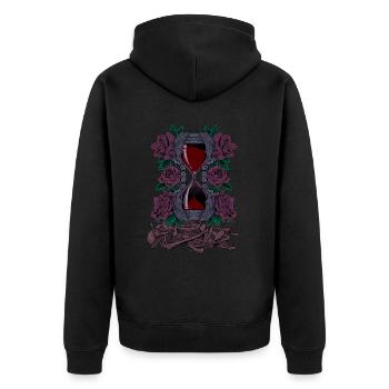 Knochen und Rosen - Gothic Sanduhr - Unisex Premium Bio Zip Hoodie - Schwarz - Hinten - Nico (187cm)