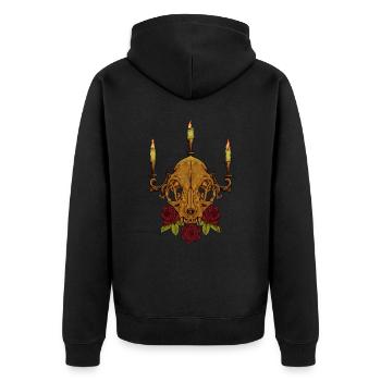Rosen und Kerzen - Gothic Katzenschädel - Unisex Premium Bio Zip Hoodie - Schwarz - Hinten - Nico (187cm)