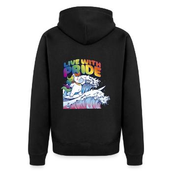 LGBTQ Pride Regenbogen Live with Pride - Unisex Premium Bio Zip Hoodie - Schwarz - Hinten - Nico (187cm)