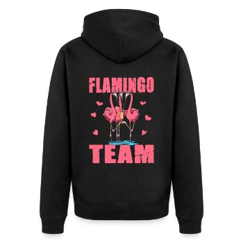 Flamingo Team - Unisex Premium Bio Zip Hoodie - Schwarz - Hinten - Nico (187cm)