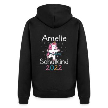 Einschulung 2022 Amelie Einhorn Erstklässler 2022 - Unisex Premium Bio Zip Hoodie - Schwarz - Hinten - Nico (187cm)