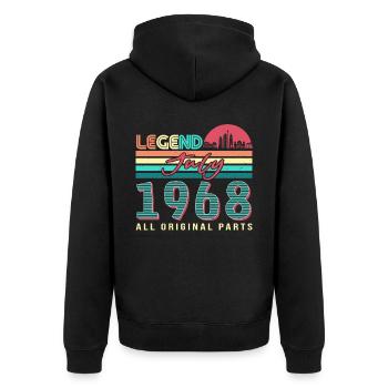 Alles Original 1968 Im Juli - Unisex Premium Bio Zip Hoodie - Schwarz - Hinten - Nico (187cm)