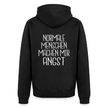 Normale Menschen machen mir Angst - Unisex Premium Bio Zip Hoodie - Schwarz - Hinten - Nico (187cm)
