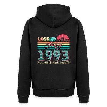 Geschenkidee Für Juli 1993 - Unisex Premium Bio Zip Hoodie - Schwarz - Hinten - Nico (187cm)