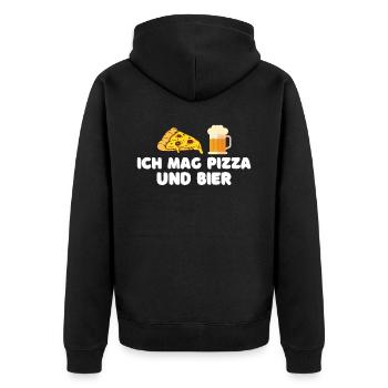 Ich mag Pizza und Bier - Unisex Premium Bio Zip Hoodie - Schwarz - Hinten - Nico (187cm)