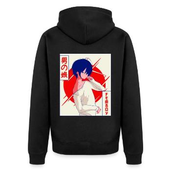 Femboy Anime Junge Vaporwave Ästhetisches Geschenk - Unisex Premium Bio Zip Hoodie - Schwarz - Hinten - Nico (187cm)
