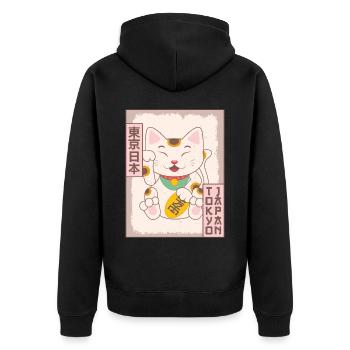 Maneki Neko Cat Tokyo Japan Poster Gift - Unisex Premium Organic Zip Hoodie - black - Back - Nico (187cm)