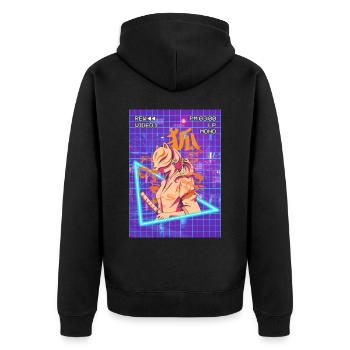 Samurai Anime Girl Kitsune Mask Vaporwave Geschen - Unisex Premium Organic Zip Hoodie - black - Back - Nico (187cm)