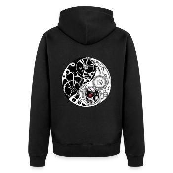 Cyborg Ying Yang Cyber Punk Yin Yang Cyber Geschen - Unisex Premium Bio Zip Hoodie - Schwarz - Hinten - Nico (187cm)