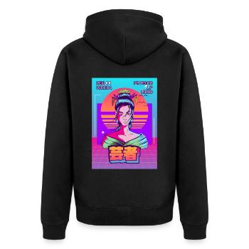 Geisha Japonais Vaporwave Esthétique Rétro VCR Ge - Veste à capuche bio Premium Unisexe - noir - Dos - Nico (187cm)