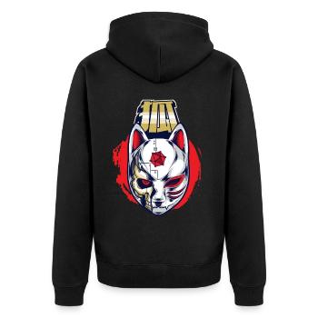 Cyborg Kitsune Maske Fuchs Maske Cyber Punk Cyber - Unisex Premium Bio Zip Hoodie - Schwarz - Hinten - Nico (187cm)