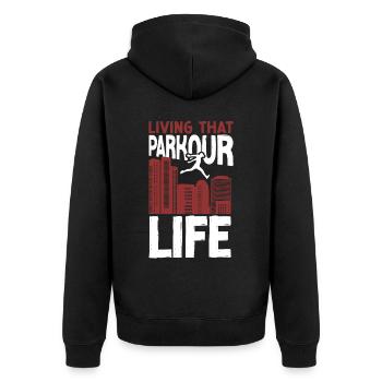 Parkour Free Running Traceur - Unisex Premium Organic Zip Hoodie - black - Back - Nico (187cm)