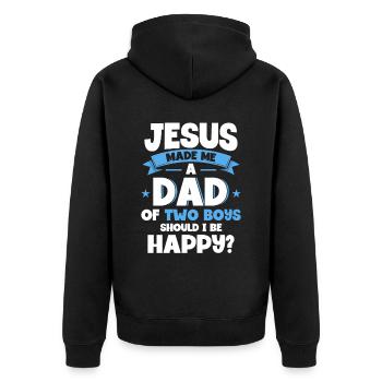 Jésus Père Papa Deux Garçons - Veste à capuche bio Premium Unisexe - noir - Dos - Nico (187cm)