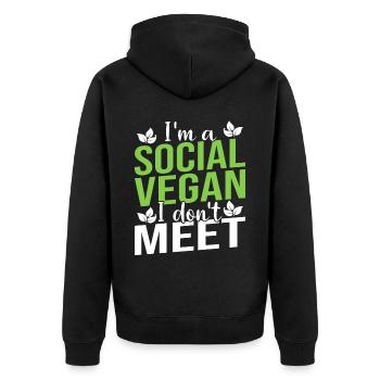 Veganer Vagen Spruch lustig Geschenk - Unisex Premium Bio Zip Hoodie - Schwarz - Hinten - Nico (187cm)