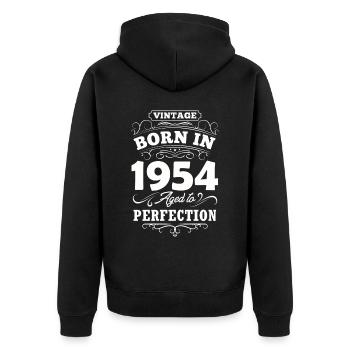 Geburtstag Geschenk Birthday Bursdag Jahrgang 1954 - Unisex Premium Bio Zip Hoodie - Schwarz - Hinten - Nico (187cm)
