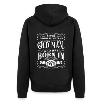 Geburtstag Geschenk Birthday Bursdag Jahrgang 1974 - Unisex Premium Bio Zip Hoodie - Schwarz - Hinten - Nico (187cm)