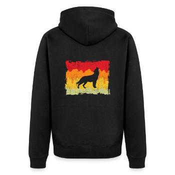 Wolf Retro - Unisex Premium Bio Zip Hoodie - Schwarz - Hinten - Nico (187cm)