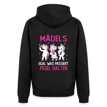 Mädels Egal Was Passiert Pegel Halten - Unisex Premium Bio Zip Hoodie - Schwarz - Hinten - Nico (187cm)