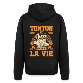 Cadeau annonce tonton et nièce unis pour la vie - Veste à capuche bio Premium Unisexe - noir - Dos - Nico (187cm)