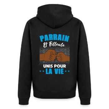 Demande parrain et filleule unis pour la vie - Veste à capuche bio Premium Unisexe - noir - Dos - Nico (187cm)