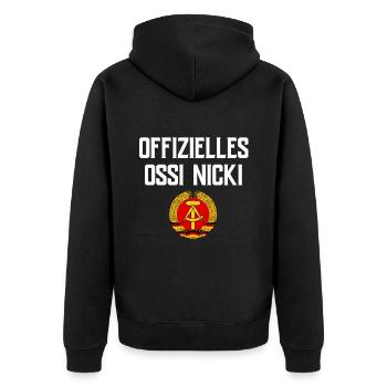 Ostdeutschland Geschenk Osten Ossi DDR Ostalgie - Unisex Premium Bio Zip Hoodie - Schwarz - Hinten - Nico (187cm)