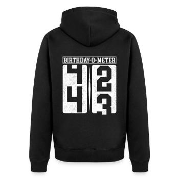 Birthday-O-Meter 43 Happy 43rd Birthday Celebrant - Unisex Premium Organic Zip Hoodie - black - Back - Nico (187cm)