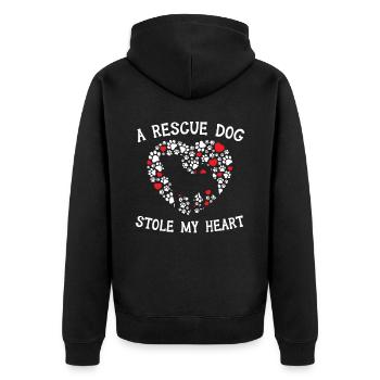 Ein Rettungshund hat mein Herz gestohlen Tierrette - Unisex Premium Bio Zip Hoodie - Schwarz - Hinten - Nico (187cm)
