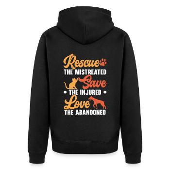 Tierpflege Tierretter Tierrechte - Unisex Premium Bio Zip Hoodie - Schwarz - Hinten - Nico (187cm)