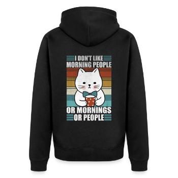 Sarcastic Cat Morning People Coffee Moody Kitty - Unisex Premium Bio Zip Hoodie - Schwarz - Hinten - Nico (187cm)