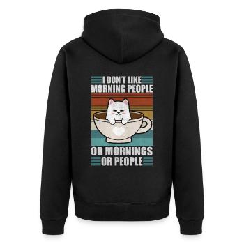 Sarcastic Kitty Moody Coffee Lazy Cat - Unisex Premium Organic Zip Hoodie - black - Back - Nico (187cm)