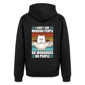 Sarcastic Kitty Coffee Moody Lazy Cat - Unisex Premium Organic Zip Hoodie - black - Back - Nico (187cm)