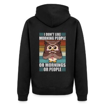 Sarcastic Owl Moody Coffee Lazy Owls - Unisex Premium Organic Zip Hoodie - black - Back - Nico (187cm)