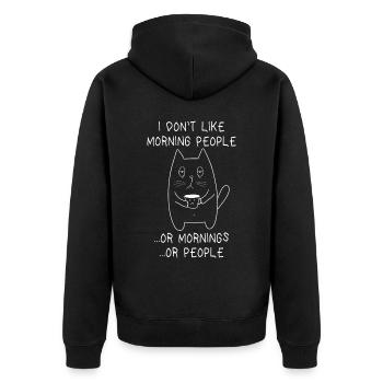 Je n’aime pas les gens du matin Chat fatigué de mauvaise humeur - Veste à capuche bio Premium Unisexe - noir - Dos - Nico (187cm)