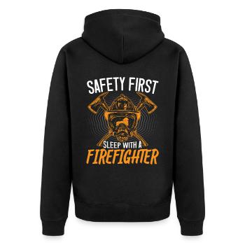 Safety comes before sleeping with a firefighter - Unisex Premium Organic Zip Hoodie - black - Back - Nico (187cm)