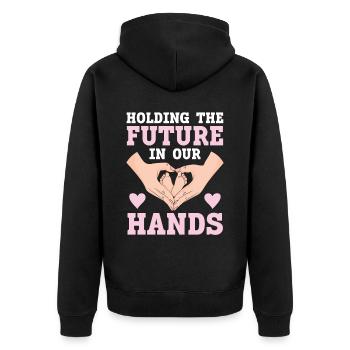 Die Zukunft in den Händen halten Hebammenhebamme - Unisex Premium Bio Zip Hoodie - Schwarz - Hinten - Nico (187cm)
