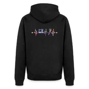 Sewing Heartbeat Knitting Clothing - Unisex Premium Bio Zip Hoodie - Schwarz - Hinten - Nico (187cm)