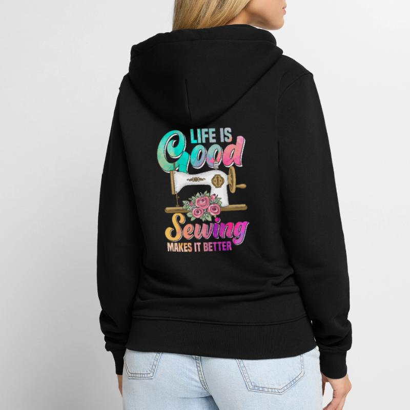 Sewing Machine Thread Spool Fabric Patterns Quilti Unisex Premium Bio Zip Hoodie
