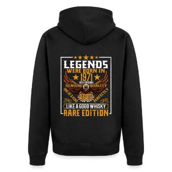 Legends Were Born in 1971, Aged Like Whisky - Unisex Premium Organic Zip Hoodie - black - Back - Nico (187cm)